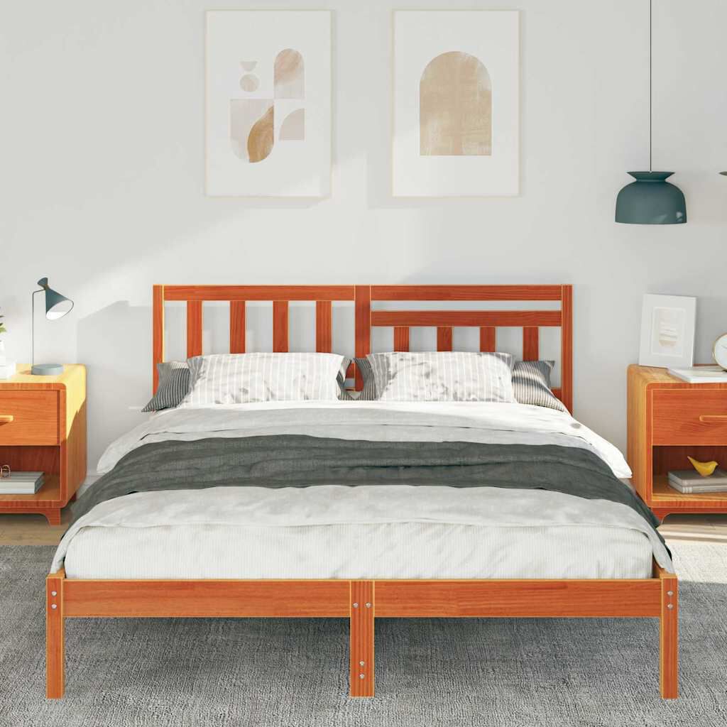 vidaXL Σκελετός Κρεβατιού Καφέ κεριού 140 x 200 cm Μασίφ ξύλο πεύκου