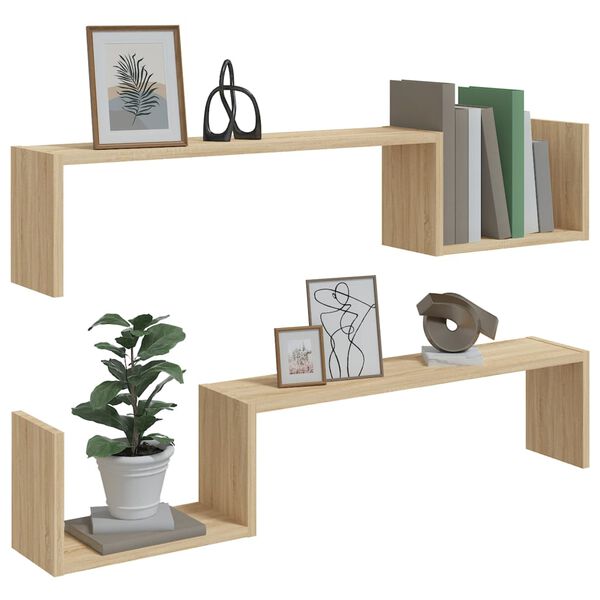 vidaXL Ραφιέρες Τοίχου 2 τεμ Sonoma Δρυς 100 x 15 x 50 εκ. Επεξ. Ξύλο