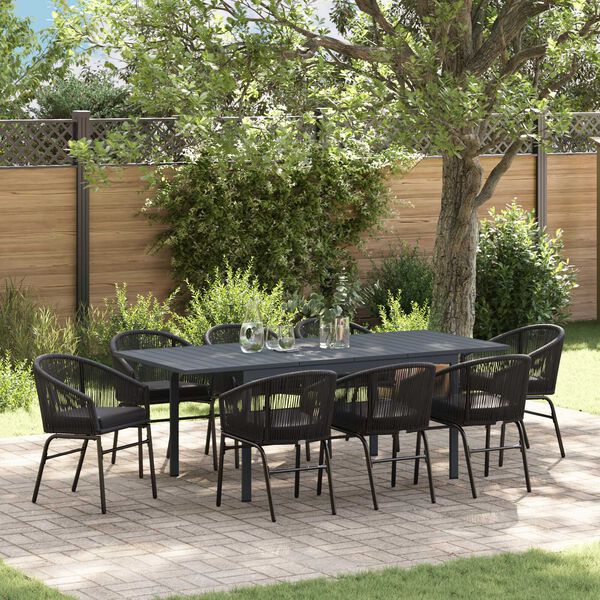 vidaXL Σετ Τραπεζαρίας Κήπου 9 pcs Μαύρο Large Μέταλλο & Πλαστικό