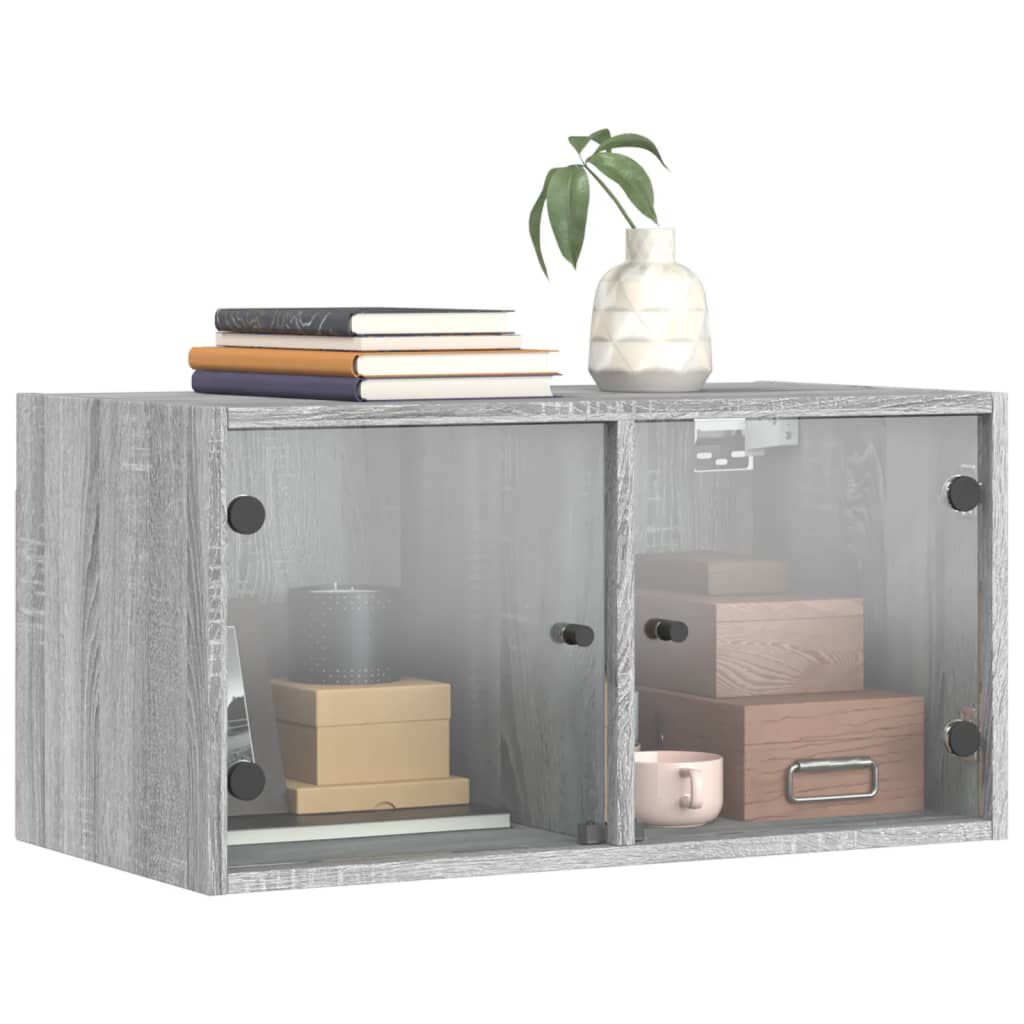 vidaXL Ντουλάπι Τοίχου Γκρι Sonoma 68,5x37x35 εκ. με Γυάλινες Πόρτες