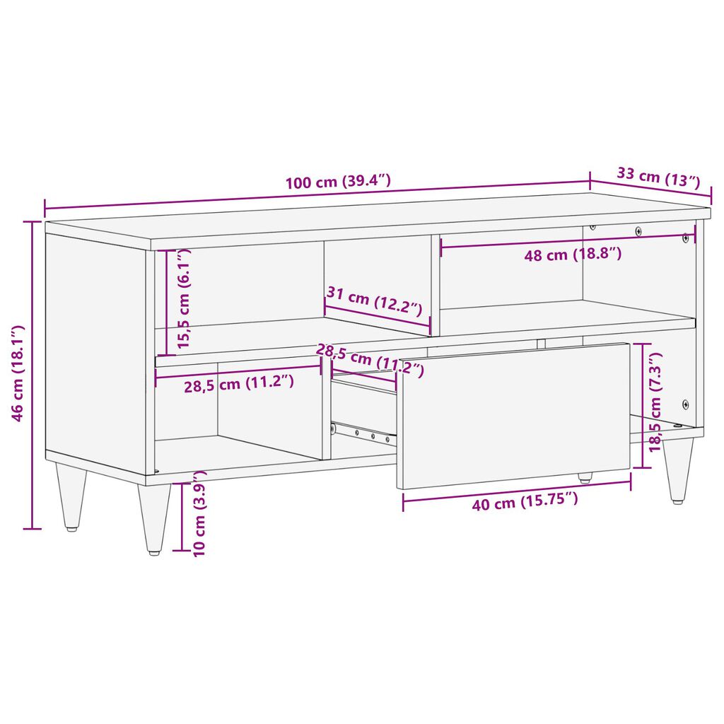 vidaXL Ντουλάπα τηλεόρασης 100x33x46 εκ. Μασίφ ξύλο μάνγκο