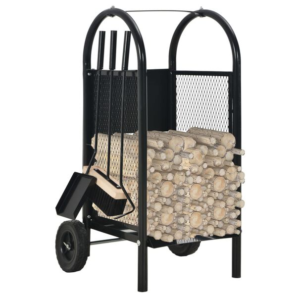 vidaXL Καρότσι Μεταφοράς Καυσόξυλων Μαύρο 30 x 35 x 81 εκ. Ατσάλινο