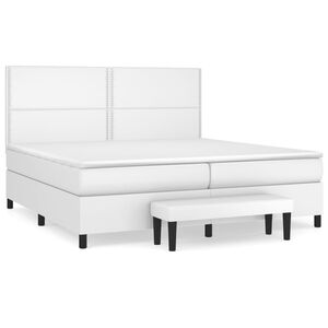 vidaXL Κρεβάτι Boxspring με Στρώμα Λευκό 200x200 εκ. Συνθετικό Δέρμα