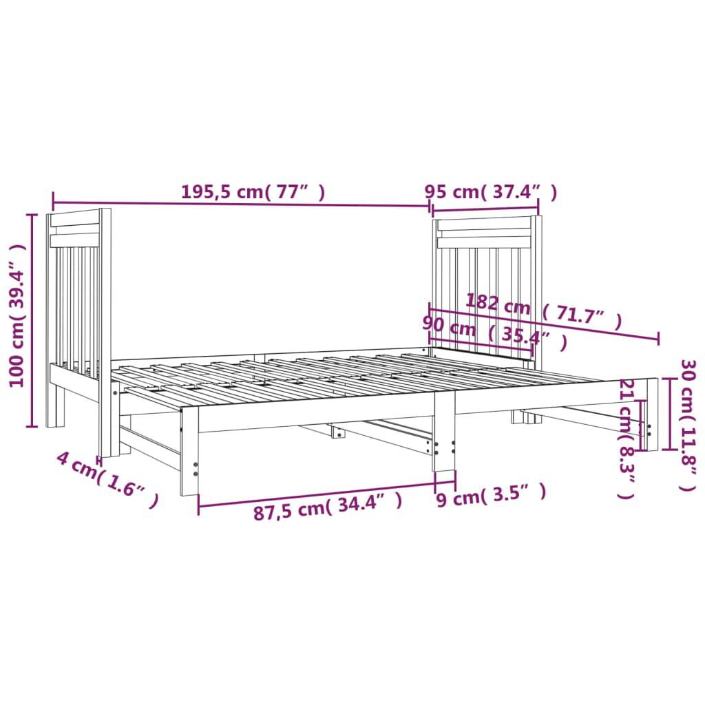 vidaXL Καναπές Κρεβάτι Συρόμενος Λευκός 2x(90x190) εκ. από Μασίφ Πεύκο