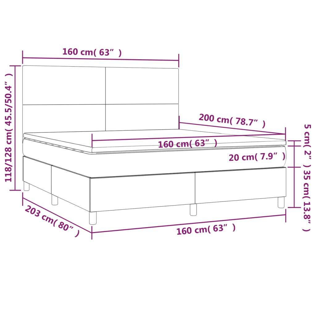 vidaXL Κρεβάτι Boxspring με Στρώμα Μαύρο 160x200εκ.από Συνθετικό Δέρμα