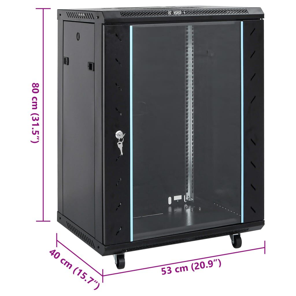 vidaXL Καμπίνα Δικτύου 15U 19" IP20 Μαύρη 60x45x86 εκ.