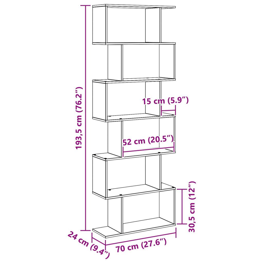 vidaXL Βιβλιοθήκη Μαύρου Δρυός 70x24x193.5 cm Μηχανικής Ξυλείας