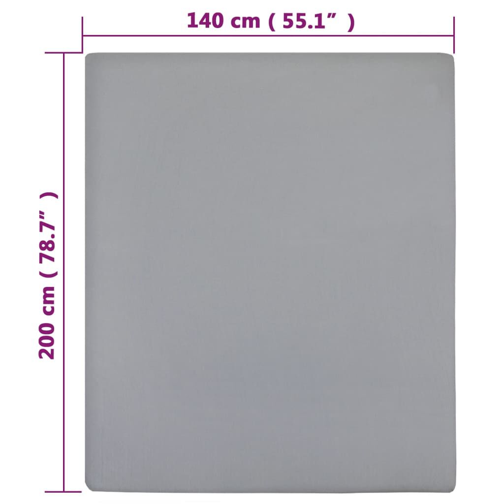 vidaXL Σεντόνι με Λάστιχο Γκρι 140x200 εκ. Βαμβακερό Ζέρσεϊ