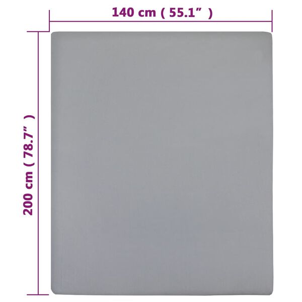 vidaXL Σεντόνι με Λάστιχο Γκρι 140x200 εκ. Βαμβακερό Ζέρσεϊ