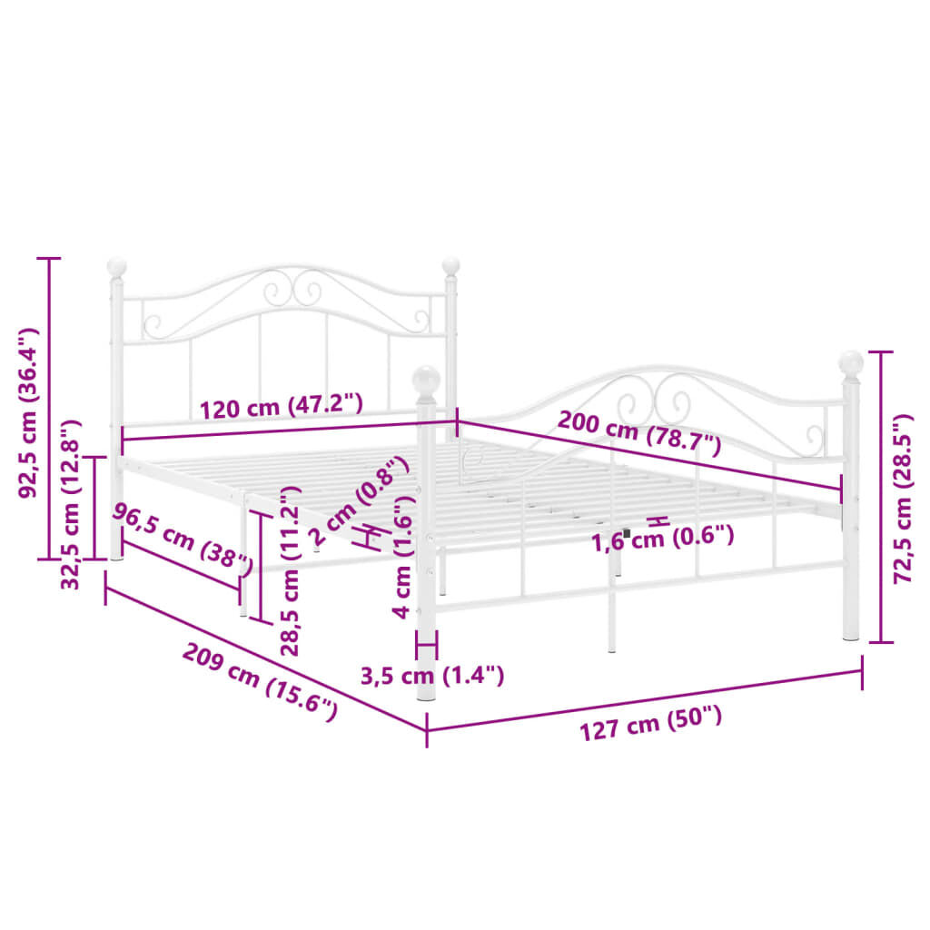 vidaXL Πλαίσιο Κρεβατιού Λευκό 120 x 200 εκ. Μεταλλικό