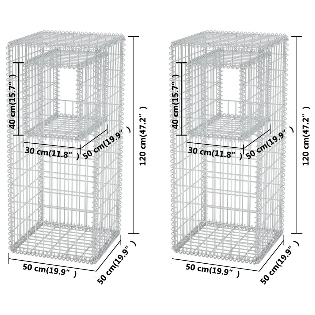 vidaXL Συρματοκιβώτια Στύλοι/Γλάστρες 2 τεμ 50 x 50 x 120 εκ. Ατσάλινα