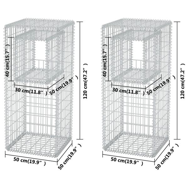 vidaXL Συρματοκιβώτια Στύλοι/Γλάστρες 2 τεμ 50 x 50 x 120 εκ. Ατσάλινα