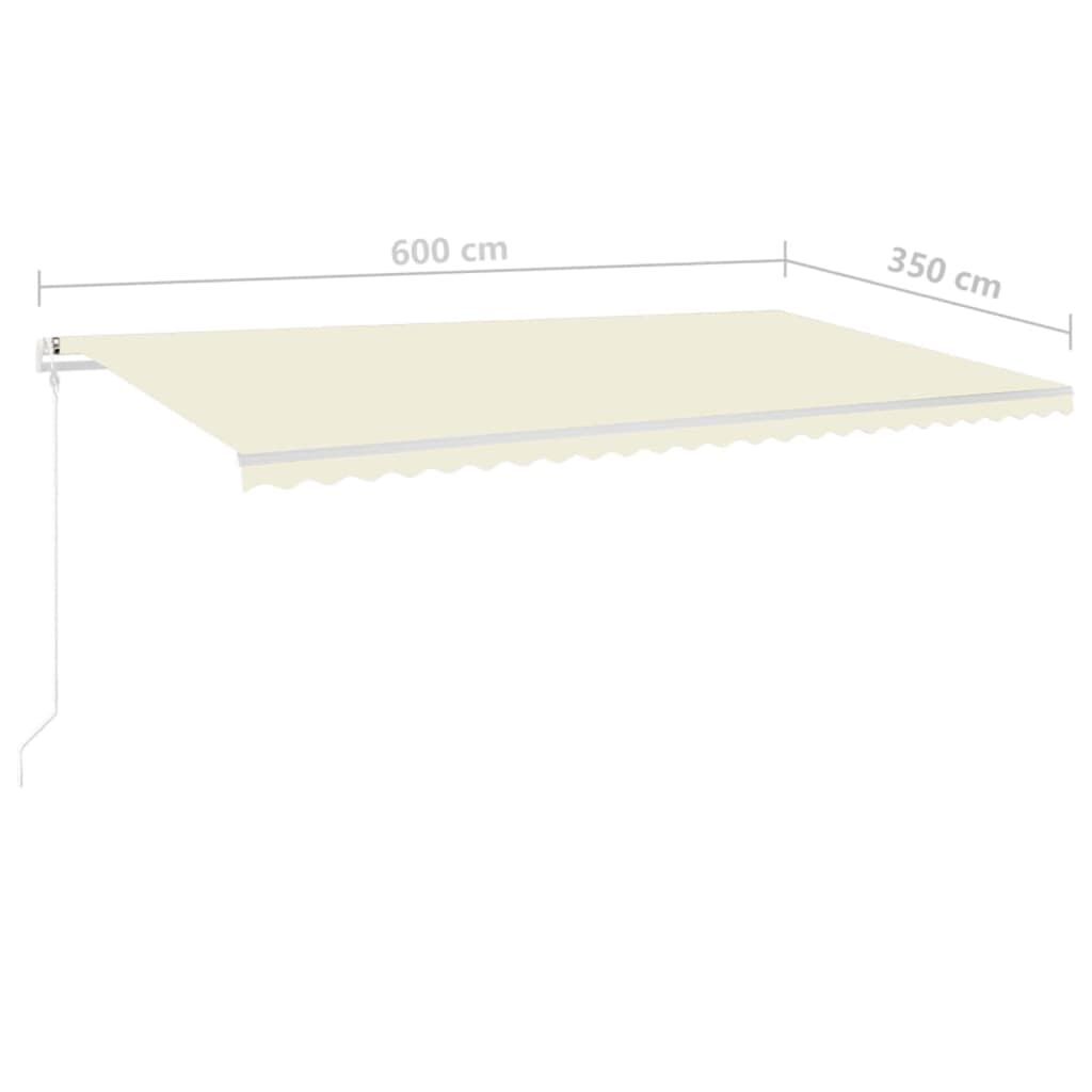 vidaXL Τέντα Συρόμενη Χειροκίνητη με LED Κρεμ 6x3,5 μ.