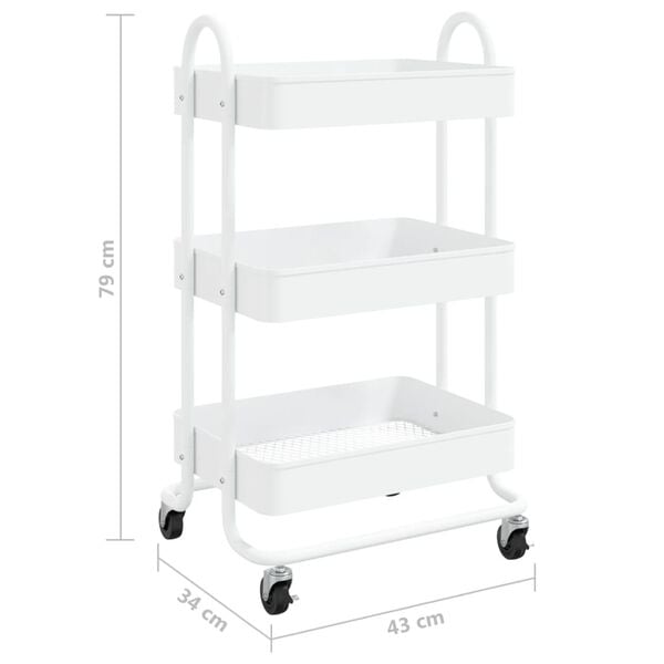vidaXL Τροχήλατη Βάση 3 Επιπέδων Λευκή 43 x 34 x 79 εκ. από Ατσάλι