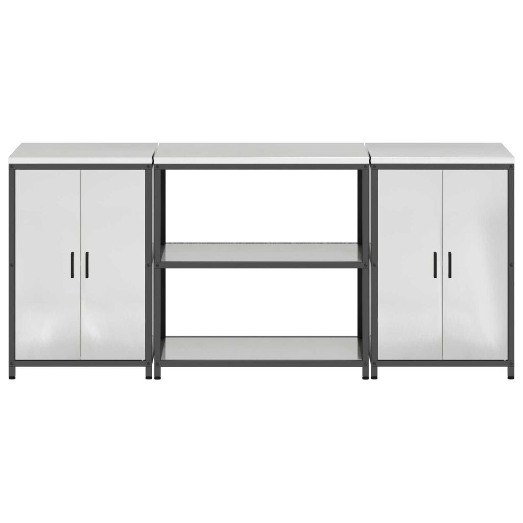 vidaXL Σετ Αποθήκευσης Κουζίνας με ράφι 3 pcs Ασημί 210 x 50 x 92 εκ