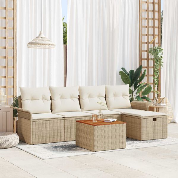 vidaXL Σετ Καναπέ Κήπου με αποθήκευση 6 pcs Μπεζ Πολυ ράταν