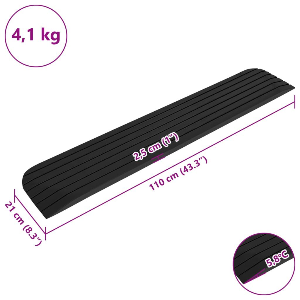 vidaXL Ράμπα Πεζοδρομίου / Πόρτας 110 x 21 x 2,5 εκ. από Καουτσούκ