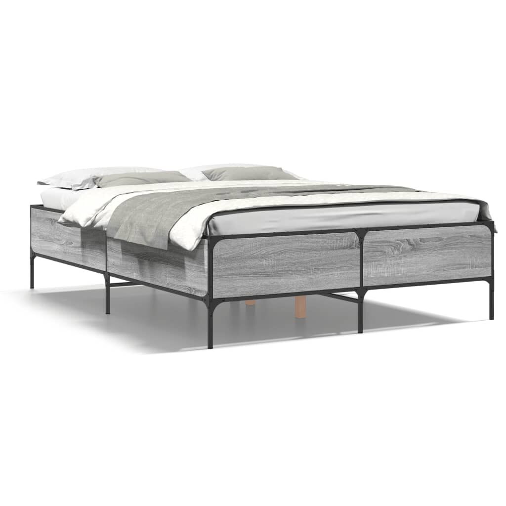 vidaXL Πλαίσιο Κρεβατιού Γκρι Sonoma 120 x 190εκ. Επεξ. Ξύλο & Μέταλλο