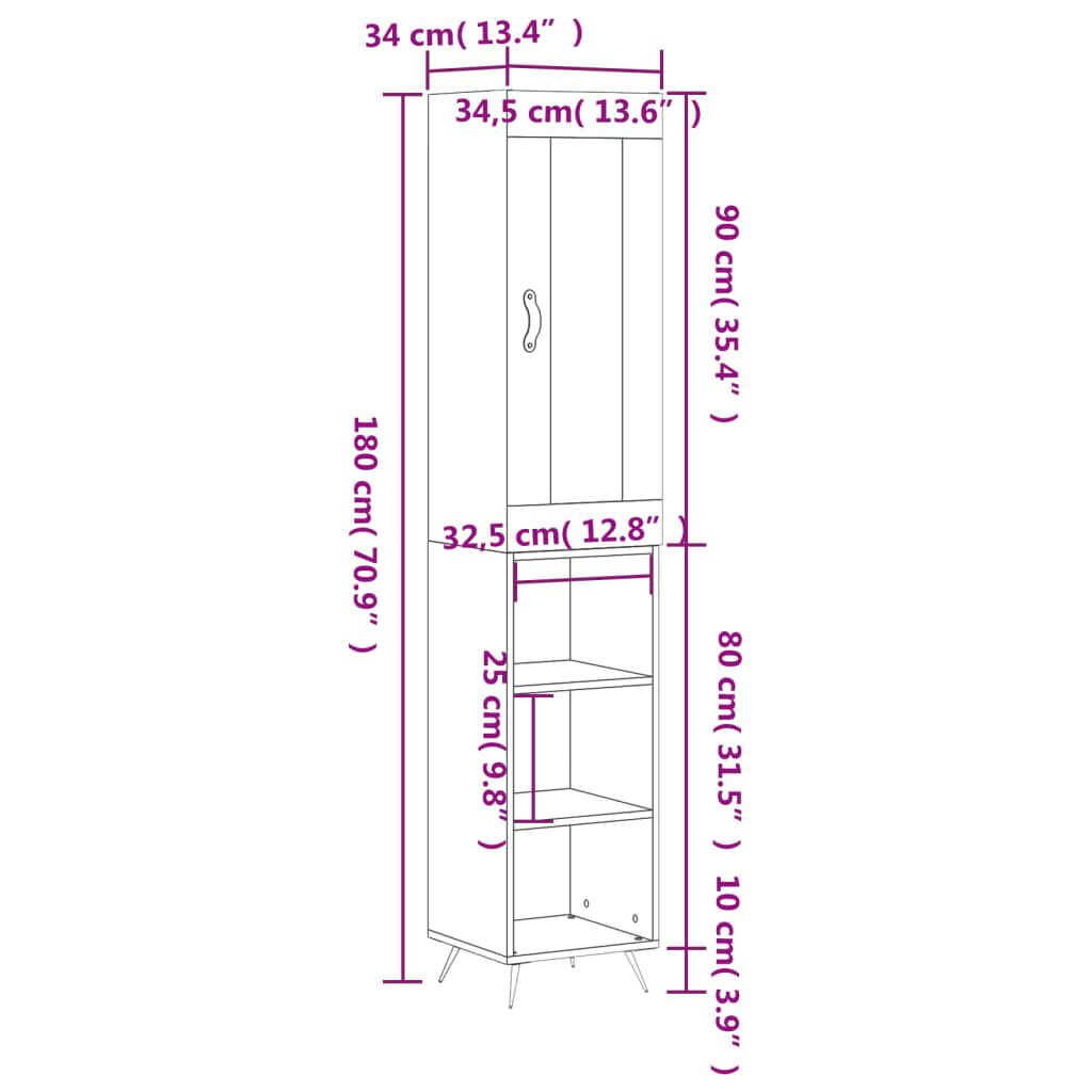 vidaXL Ντουλάπι Μαύρο 34,5 x 34 x 180 εκ. από Επεξεργασμένο Ξύλο