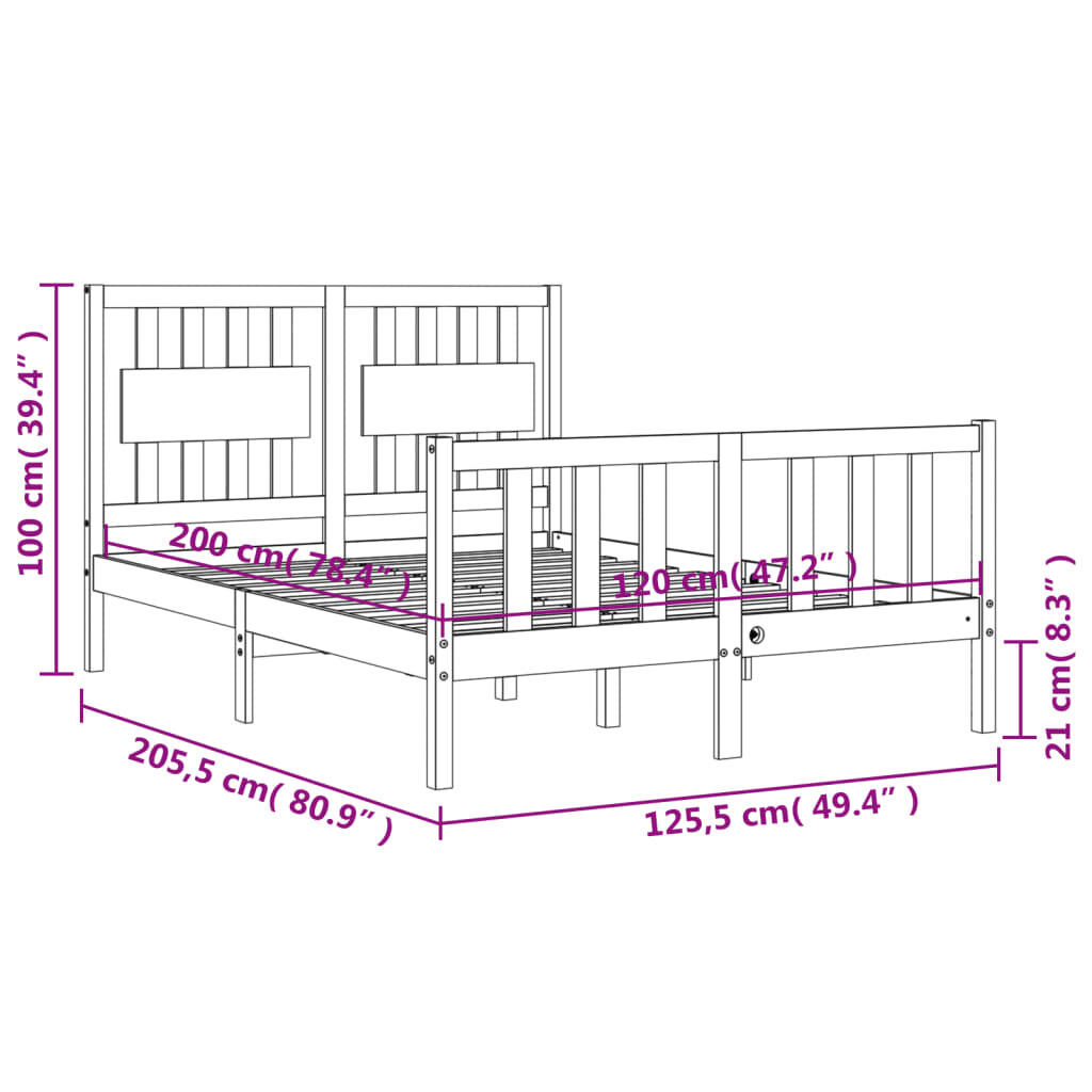 vidaXL Σκελετός Κρεβ. Χωρίς Στρώμα Λευκό 120x200 εκ Μασίφ Πεύκο