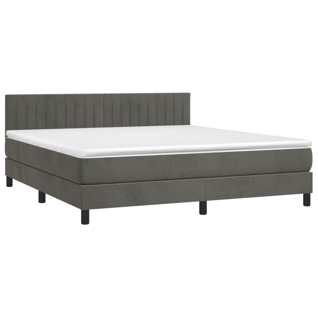 vidaXL Κρεβάτι Boxspring με Στρώμα Σκούρο Γκρι 180x200 εκ. Βελούδινο