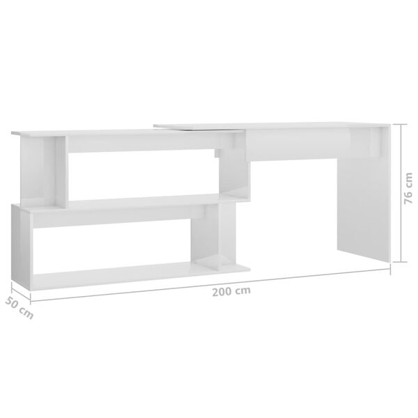 vidaXL Γραφείο Γωνιακό Γυαλιστερό Λευκό 200x50x76 εκ. από Επεξ. Ξύλο