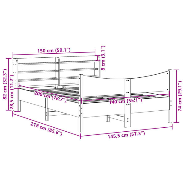 vidaXL Πλαίσιο Κρεβατιού με Κεφαλάρι 140x200 εκ. από Μασίφ Ξύλο Πεύκου
