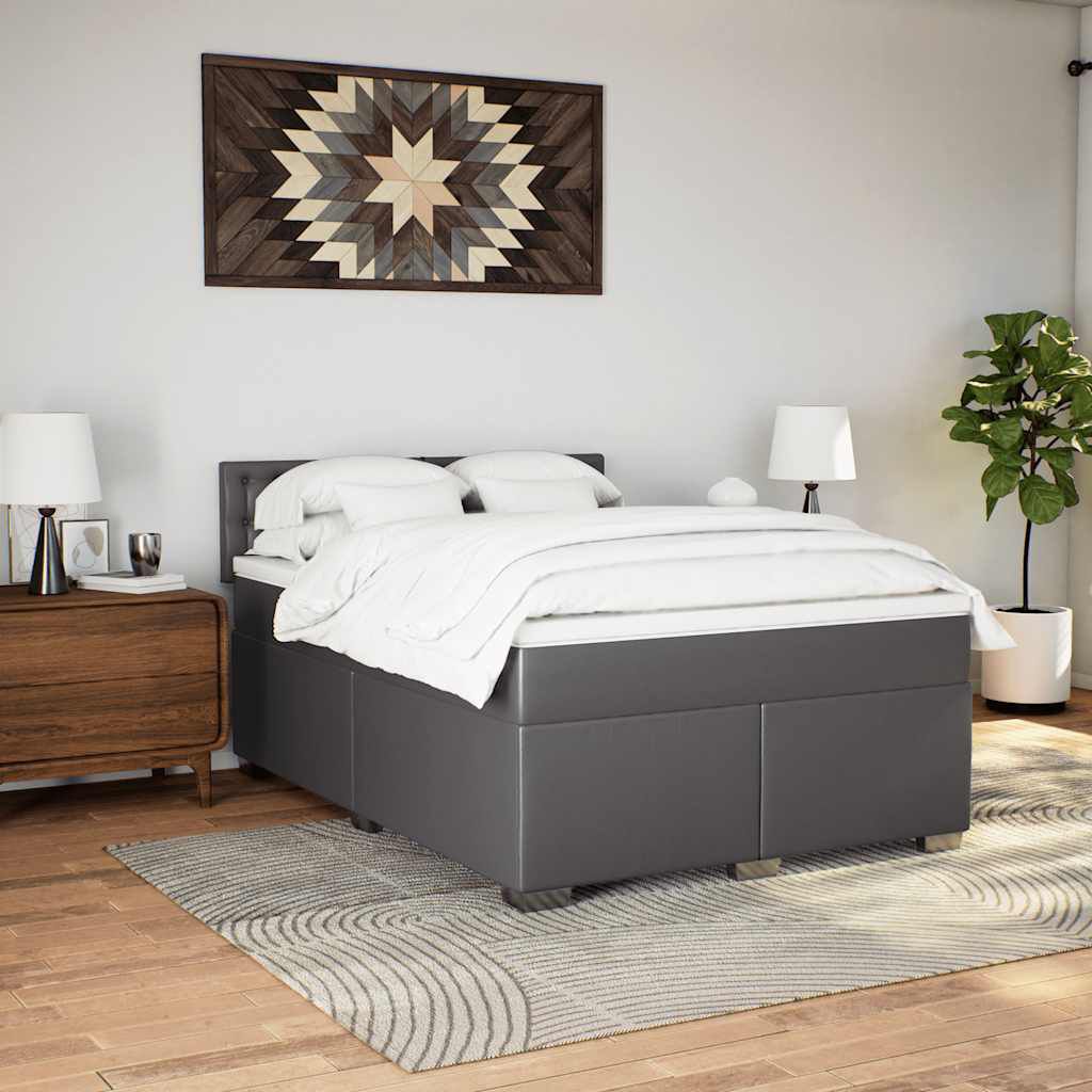 vidaXL Κρεβάτι Boxspring με Στρώμα Γκρι 140x190εκ. από Συνθετικό Δέρμα