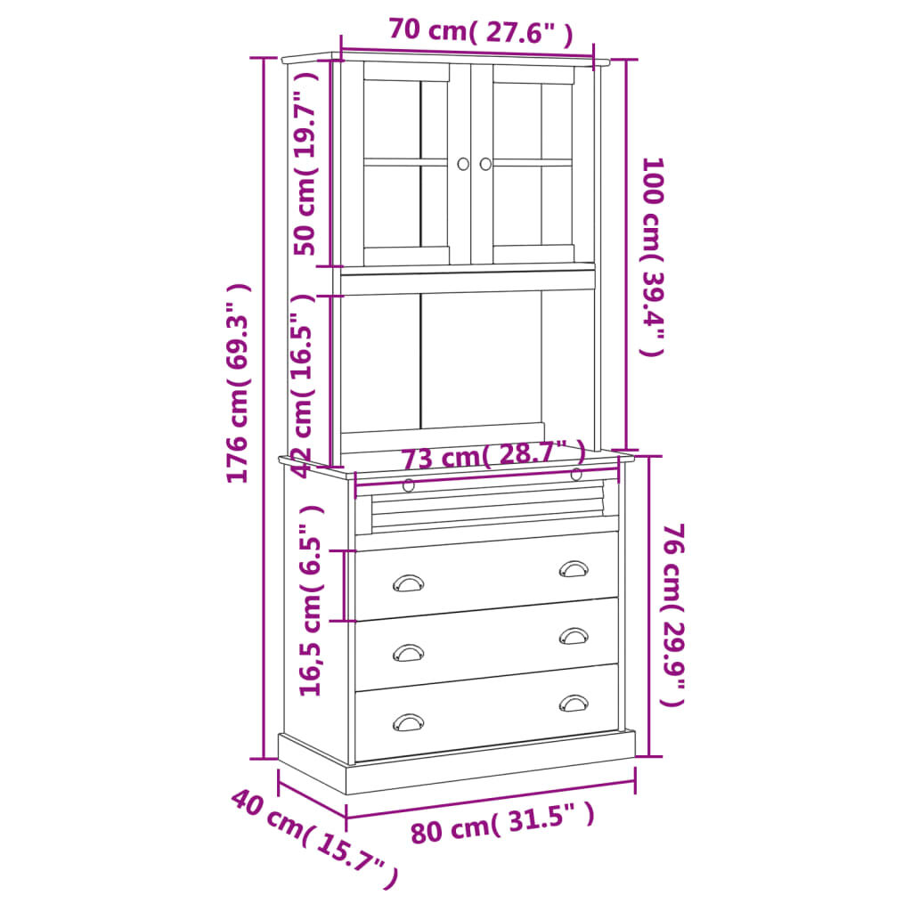 vidaXL Βιτρίνα VIGO Λευκή 80 x 40 x 176 εκ. από Μασίφ Ξύλο Πεύκου