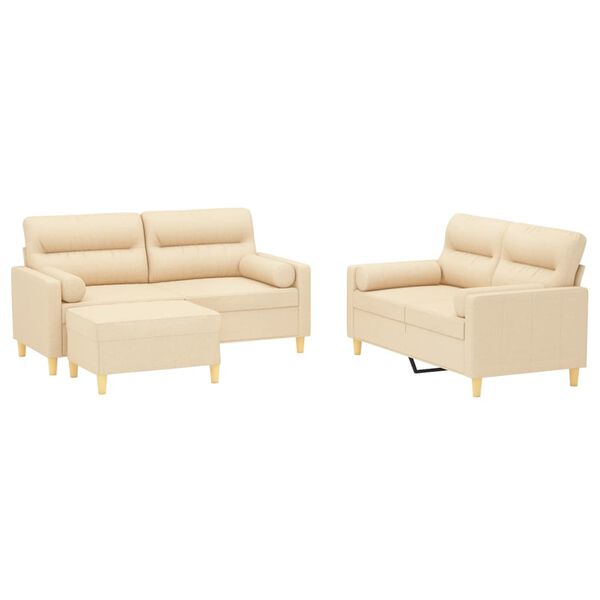 vidaXL Σετ Σαλονιού 3 Τεμαχίων Κρεμ Ύφασμα + Διακοσμητικά Μαξιλάρια