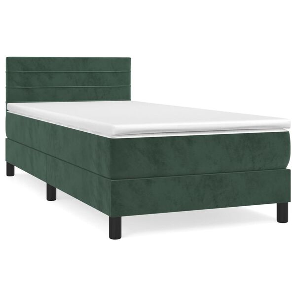 vidaXL Κρεβάτι Boxspring με Στρώμα Σκούρο Πράσινο 90x200 εκ. Βελούδινο