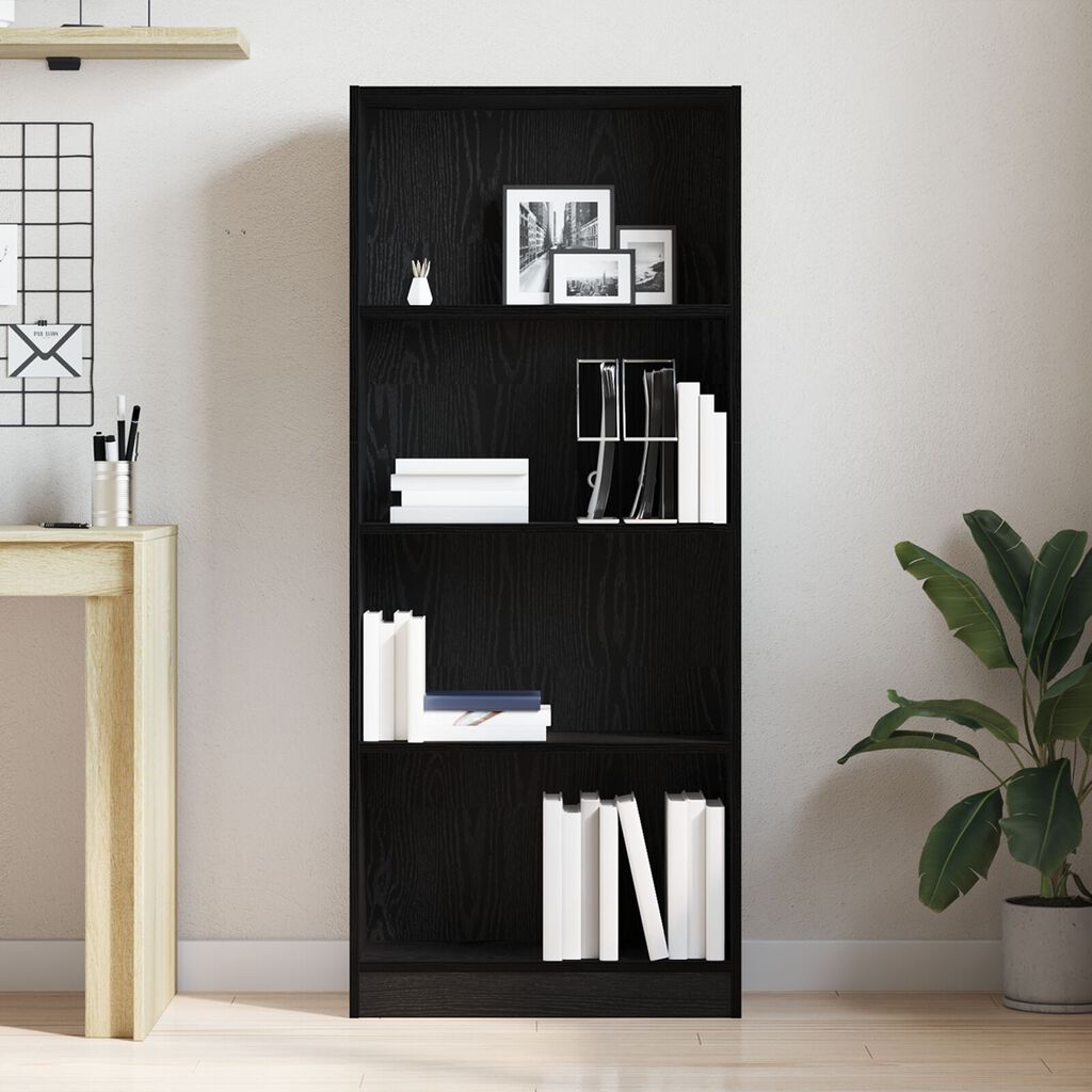 vidaXL Μαύρη Δρύινη Βιβλιοθήκη - 60 x 24 x 143 εκ - Κατασκευασμένη από Επεξεργασμένο Ξύλο