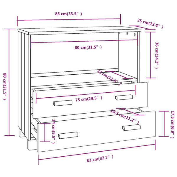 vidaXL Ντουλάπι HAMAR Αν. Γκρι 85 x 35 x 80 εκ. από Μασίφ Ξύλο Πεύκου