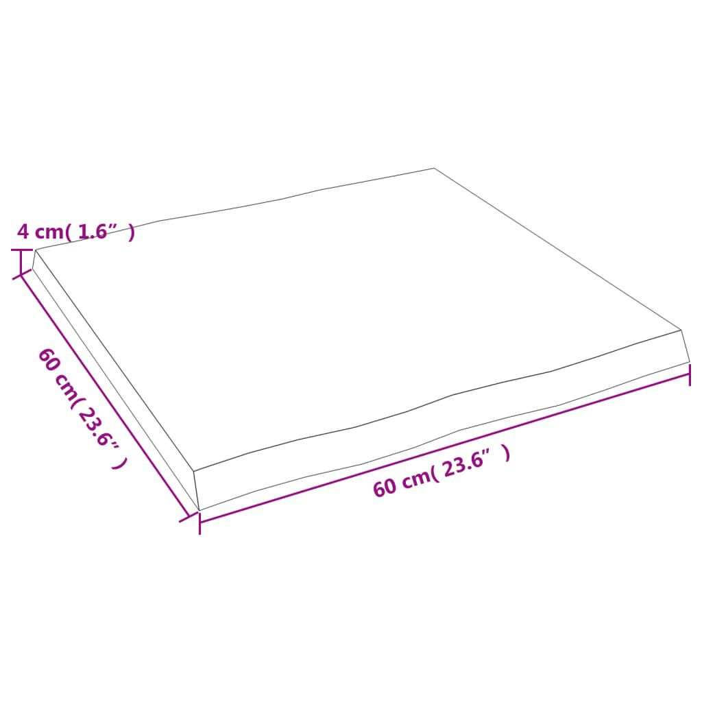vidaXL Επιφ Τραπεζιού Αν Καφέ 60x60x(2-4)εκ. Ακατέργ. Μασίφ Ξύλο Δρυός