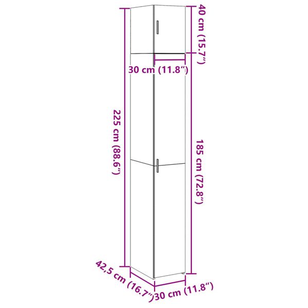 vidaXL Ντουλάπι Αποθήκευσης Στενό Δρυς 30x42,5x225 εκ. Επεξεργ. Ξύλο