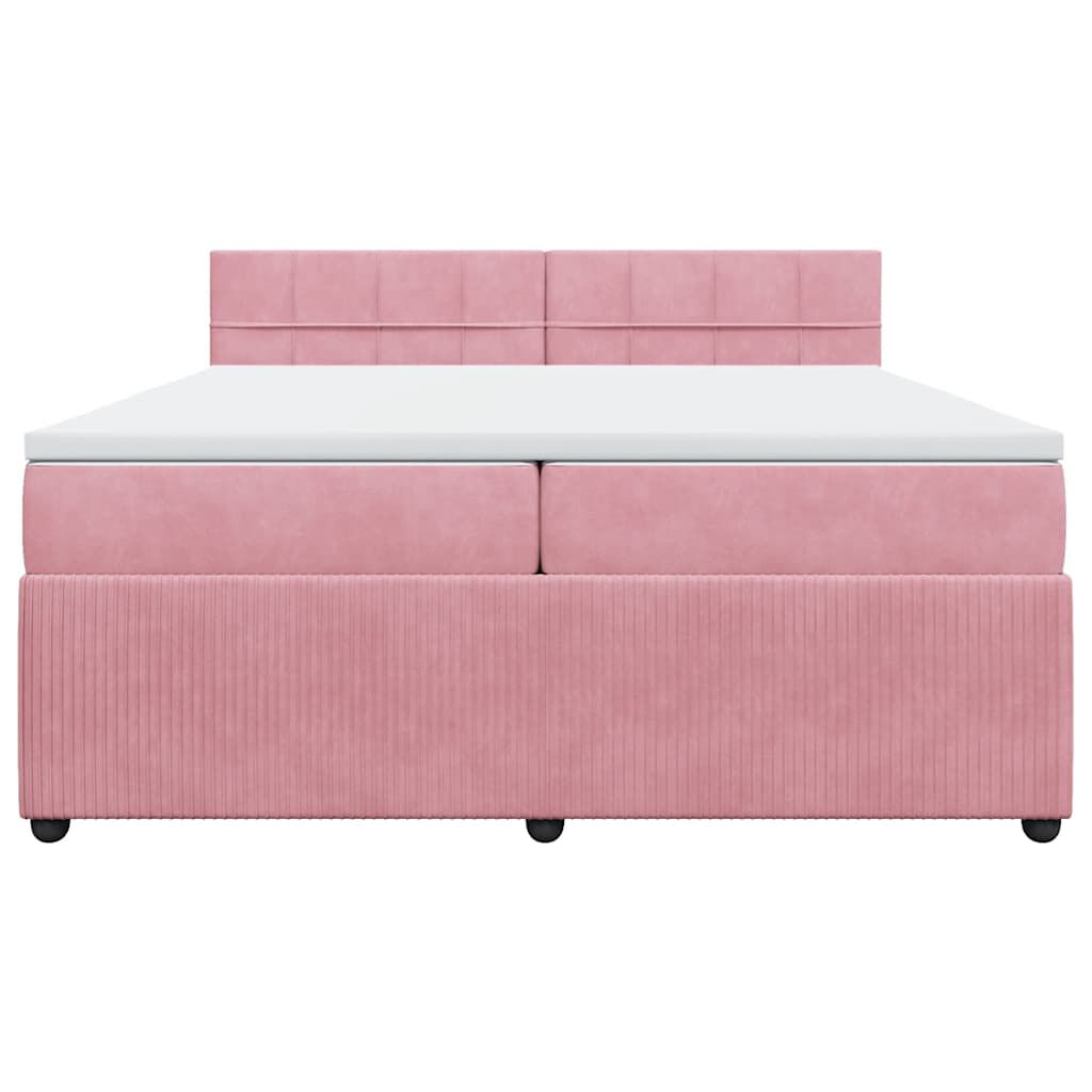 vidaXL Κρεβάτι Boxspring με Στρώμα Ροζ 200x200 εκ. Βελούδινο