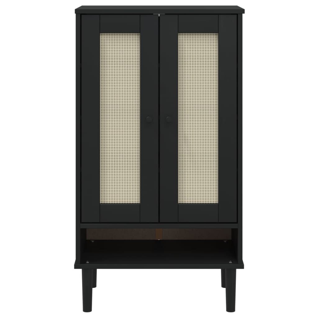 vidaXL Παπουτσοθήκη SENJA Μαύρη/ Ρατάν 59,5 x 35 x 107 εκ. Μασίφ Ξύλο