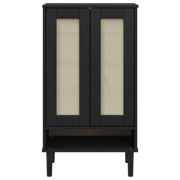 vidaXL Παπουτσοθήκη SENJA Μαύρη/ Ρατάν 59,5 x 35 x 107 εκ. Μασίφ Ξύλο