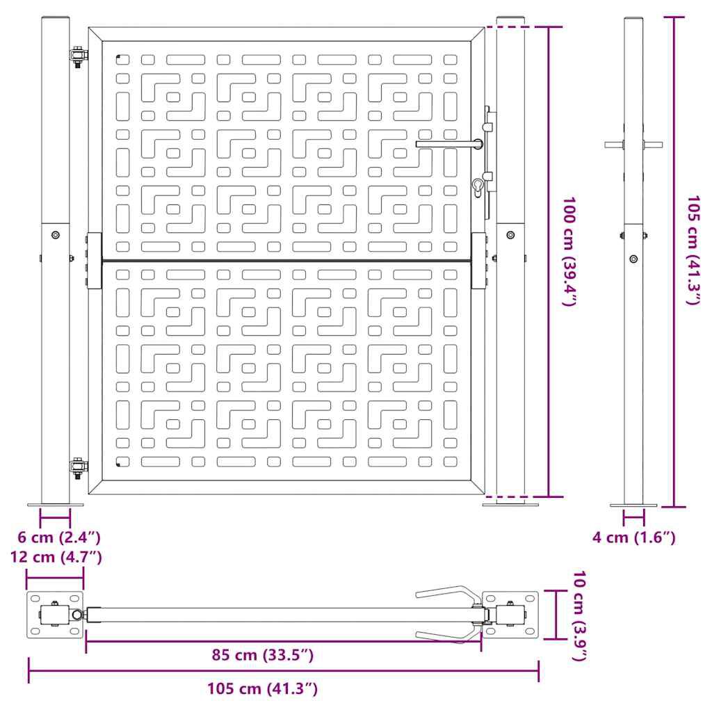 vidaXL Πύλη κήπου 105x105 cm Σταυρός σχεδιασμού από διαβρωμένο χάλυβα