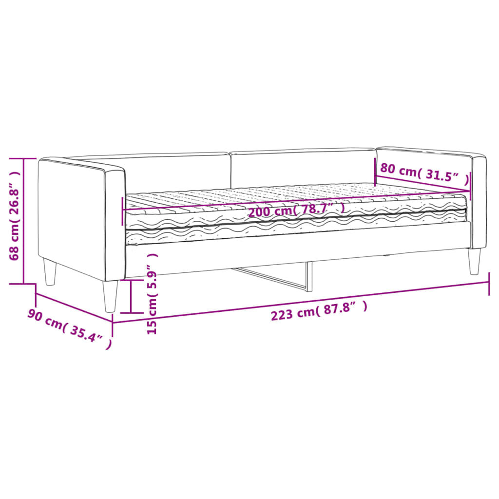 vidaXL Καναπές Κρεβάτι με Στρώμα Μαύρο 80 x 200 εκ. Υφασμάτινο
