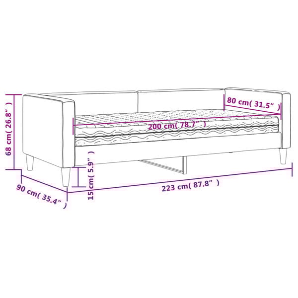 vidaXL Καναπές Κρεβάτι με Στρώμα Μαύρο 80 x 200 εκ. Υφασμάτινο