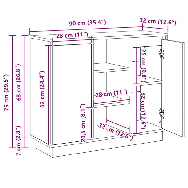 vidaXL Συστοιχία με LED Μαύρη Δρυς 90x32x75 εκ Επεξεργασμένο ξύλο