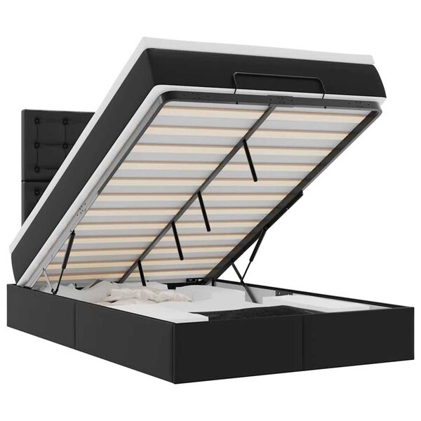 vidaXL Οθωμανικό κρεβάτι με στρώμα & LEDs Μαύρο 120x190cm Faux Leather