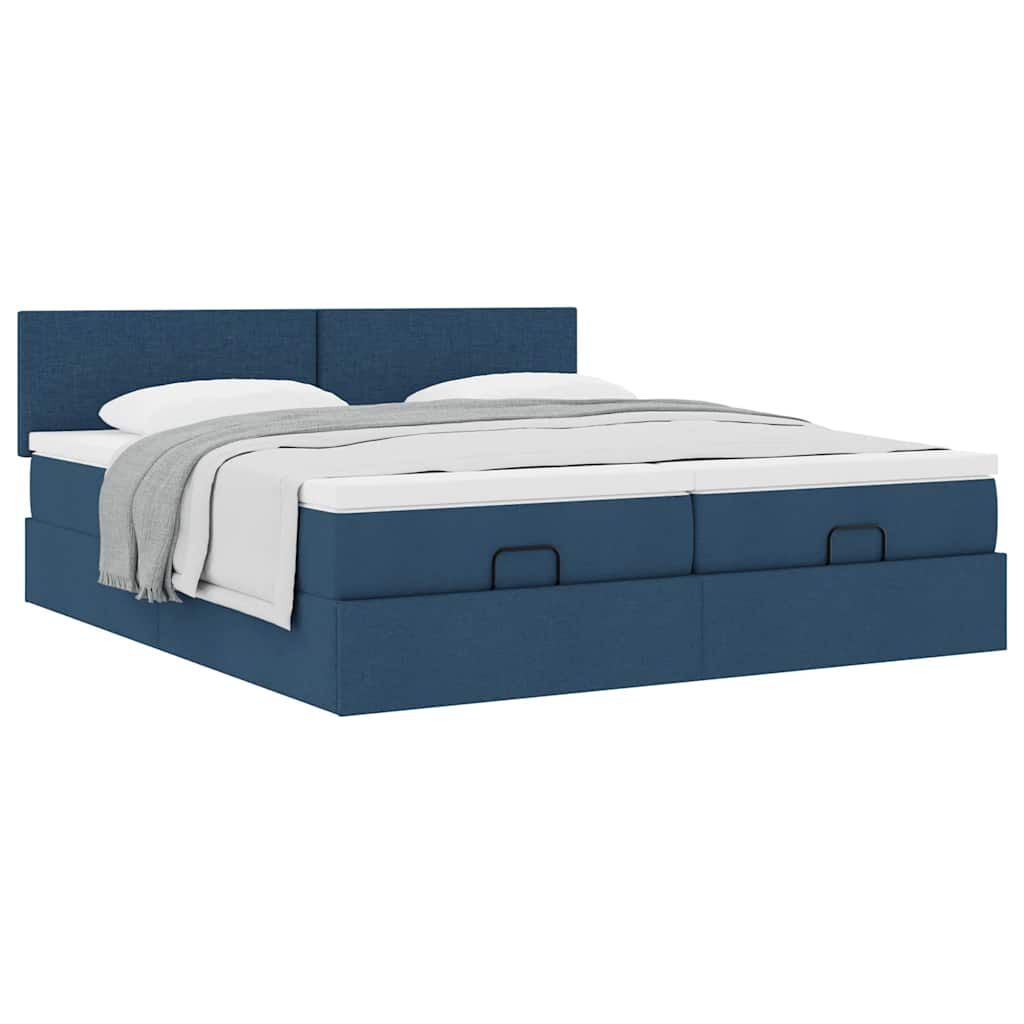 vidaXL Οθωμανικό κρεβάτι με στρώματα μπλε 180x200cm ύφασμα
