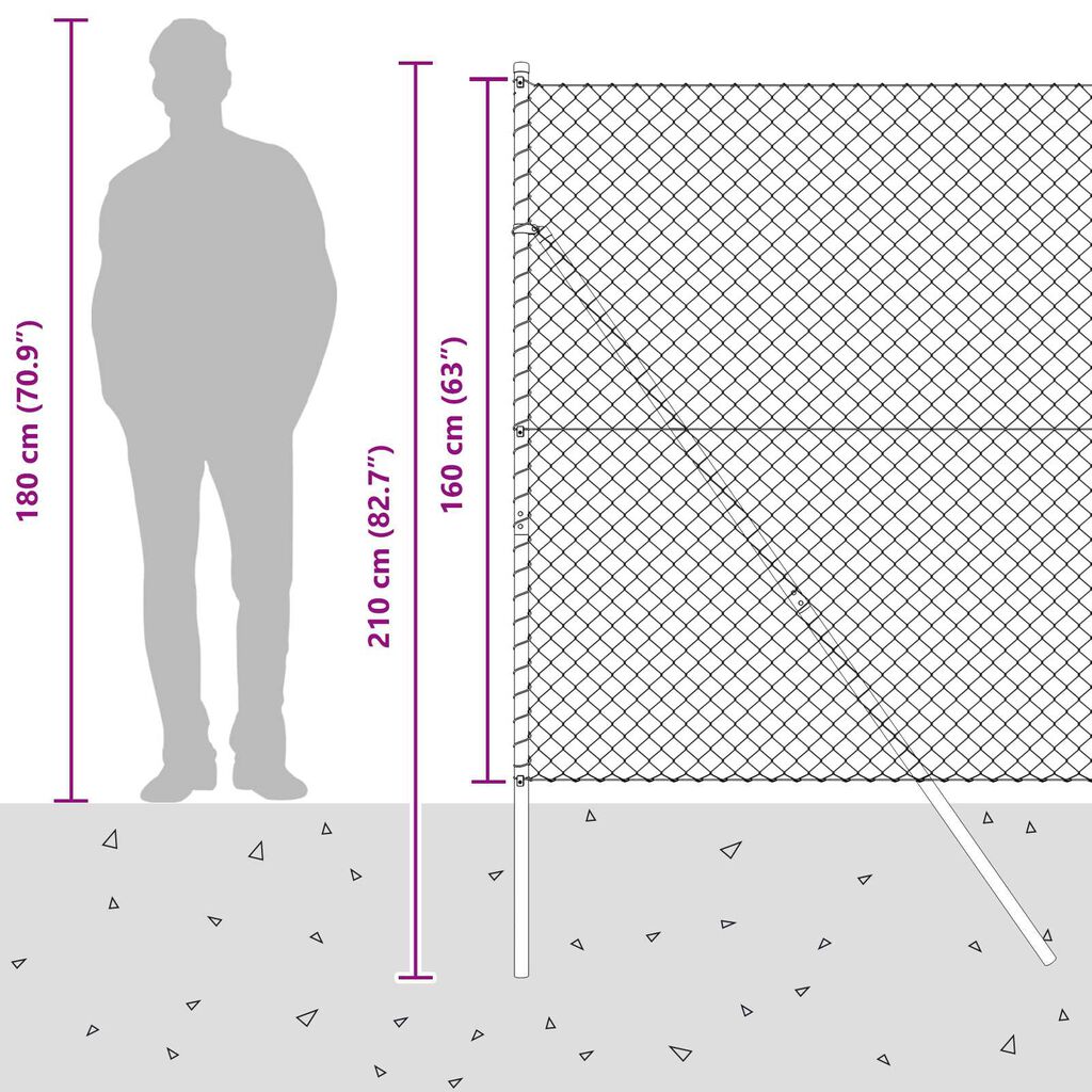 vidaXL Σετ Στύλων Φράχτη Γκρι 1.6 x 10 m Επικαλυμμένος Χάλυβας