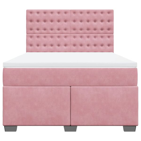 vidaXL Κρεβάτι Boxspring με Στρώμα Ροζ 140x190 εκ. Βελούδινο
