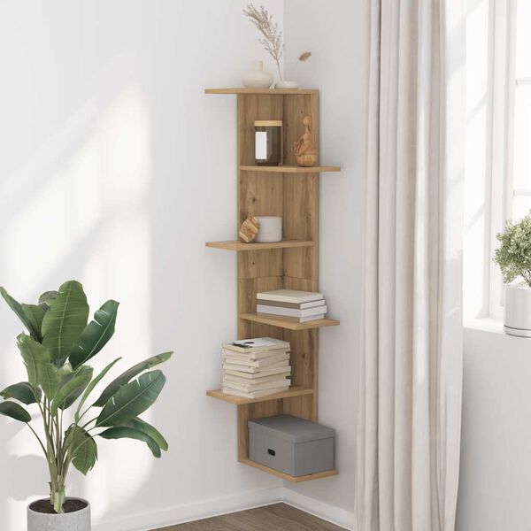 vidaXL Γωνιακή Ραφιέρα Τοίχου Αρτισιανή Δρυς 36,5x36,5x140 Επεξ. Ξύλο