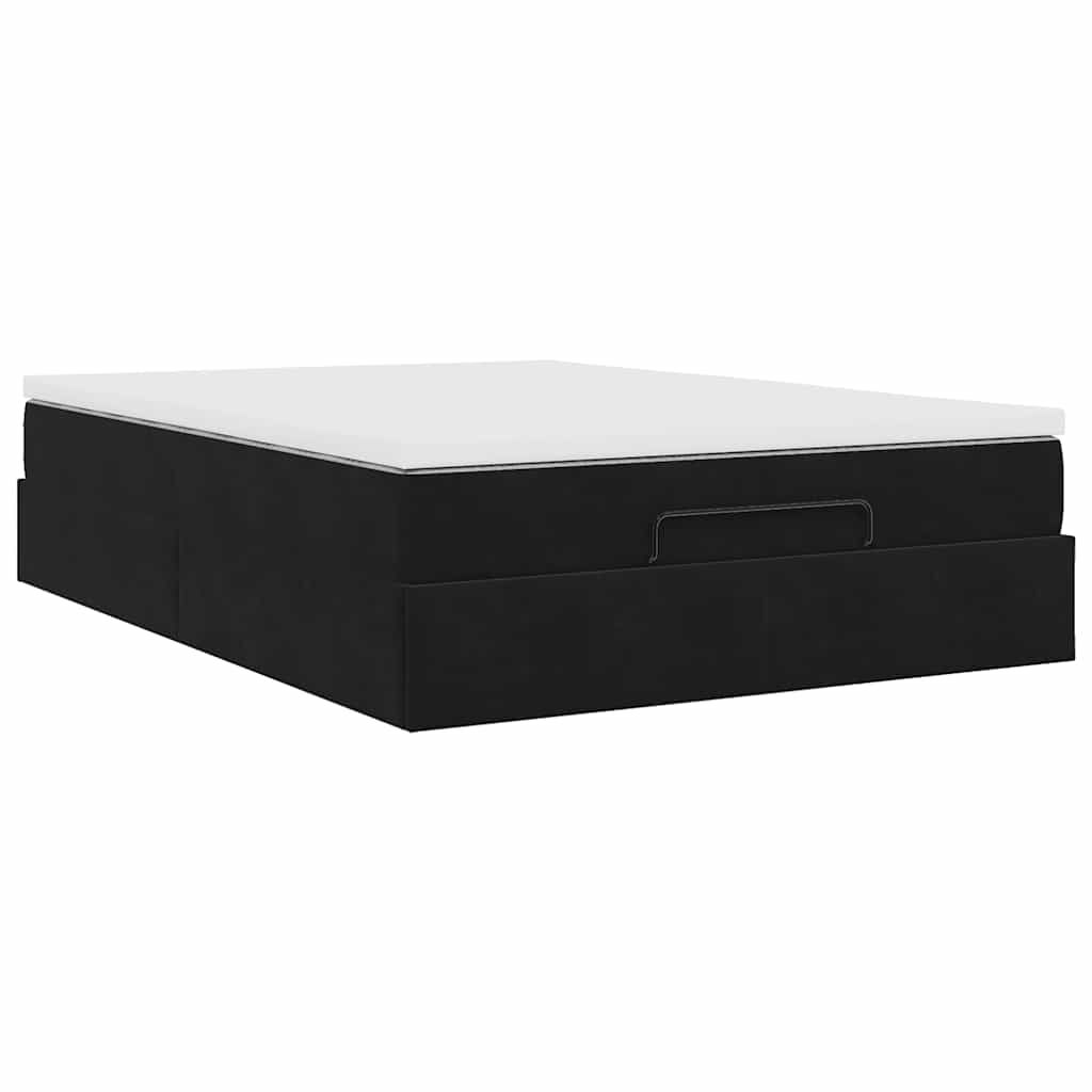 vidaXL Οθωμανικό κρεβάτι με στρώμα Μαύρο 140x190cm Βελούδο