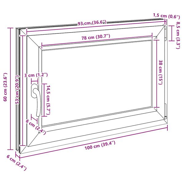 vidaXL Παράθυρο Υπογείου "RISOR" 60x100 εκ. Ανακλινόμενο & Περιστρεφόμενο DIN Δεξιό Λευκό