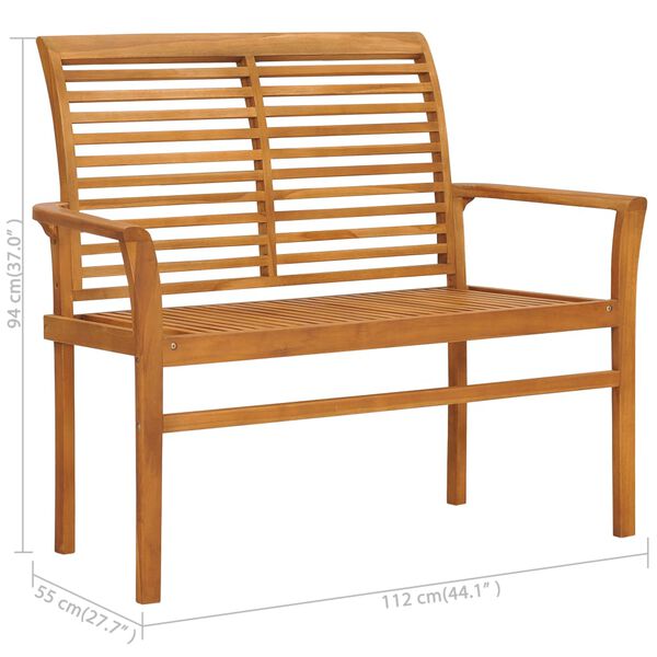 vidaXL Παγκάκι Κήπου 112 εκ. από Μασίφ Ξύλο Teak με Πράσινο Μαξιλάρι